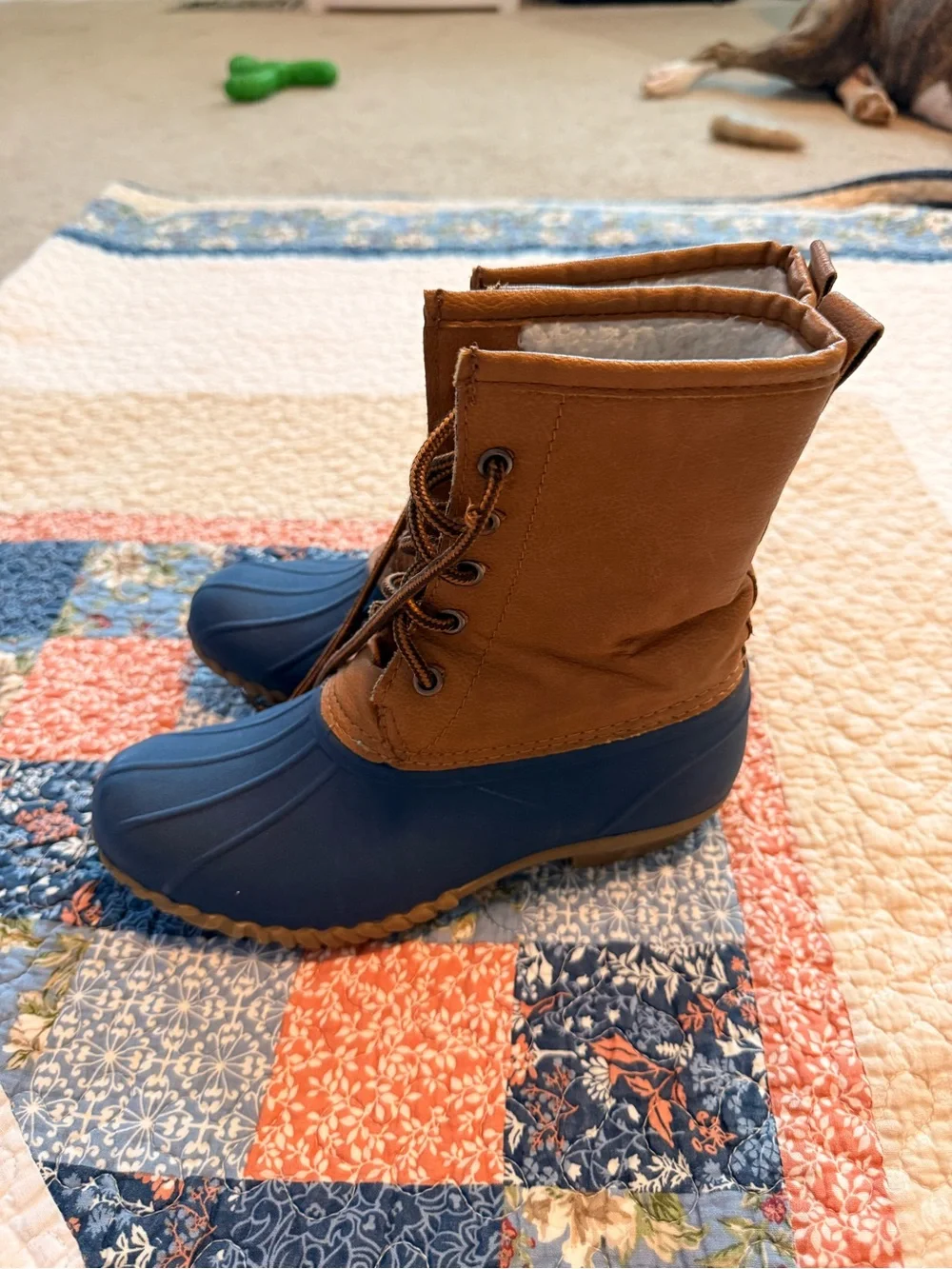 Kids Brown and Blue Waterproof Winter Boots